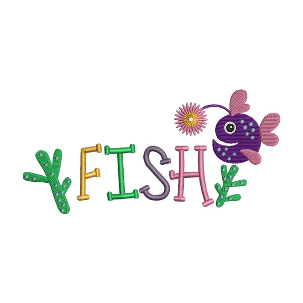 Fish Word Cartoon Embroidery Design