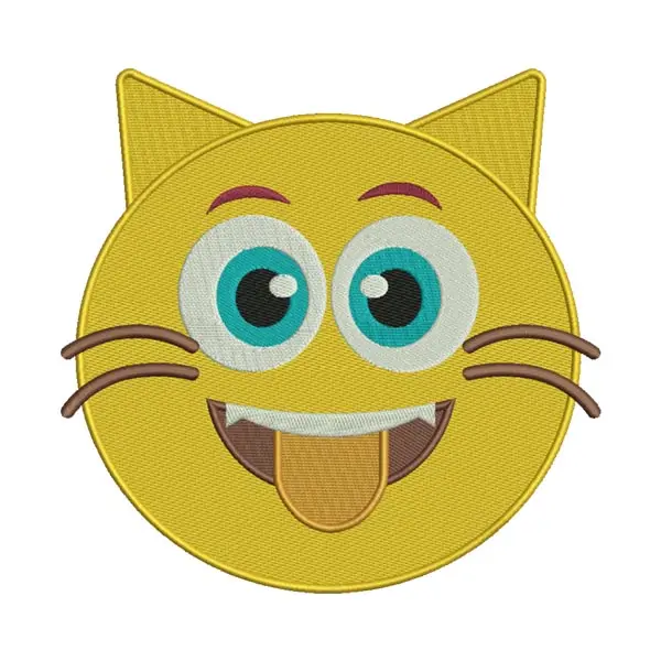 Smiling Cat Face Emoji Embroidery Design
