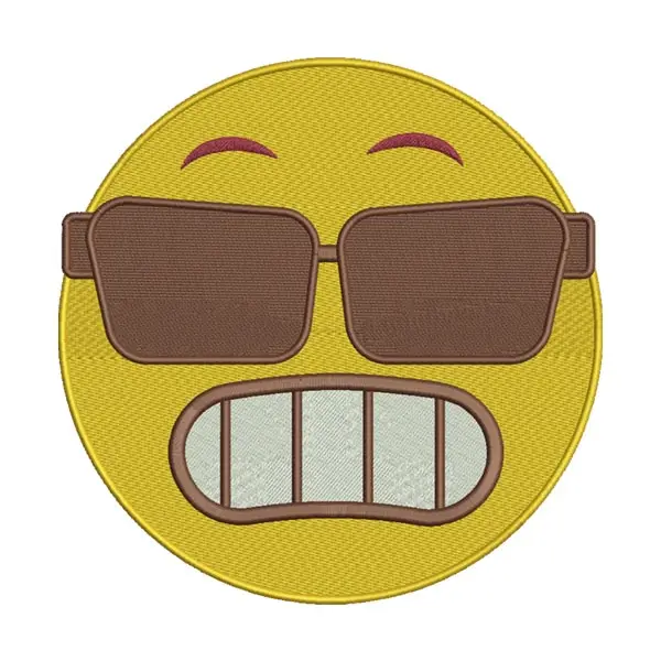 Grimacing Emoji with Sunglasses Embroidery Design