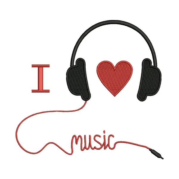 I Love Music Embroidery Design