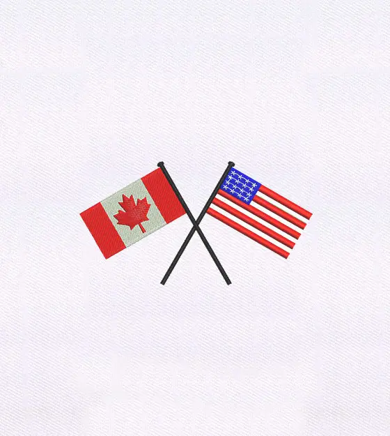 Crossed U.S. and Canada Flags Embroidery Design