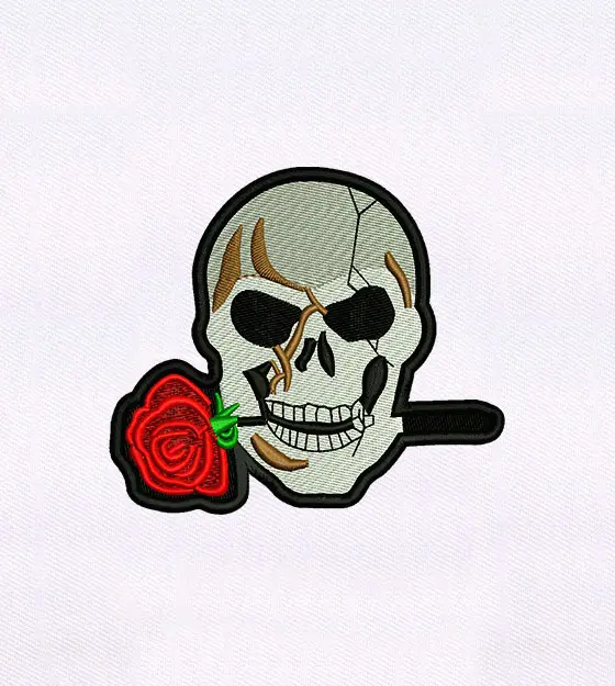 Skull with Rose Embroidery Design