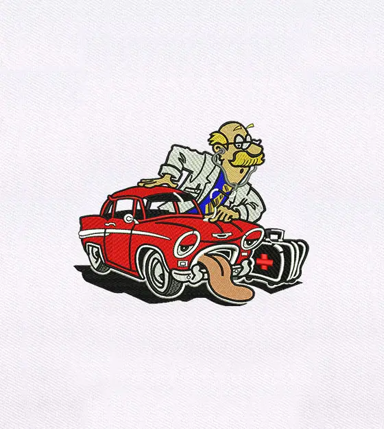 Funny Doctor Helping & Curing Car Embroidery Design
