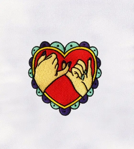 Feminist Little Finger Touch Heart Embroidery Design