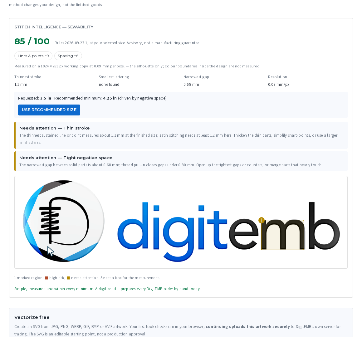 A result page with the readiness score, diagnosis and previews