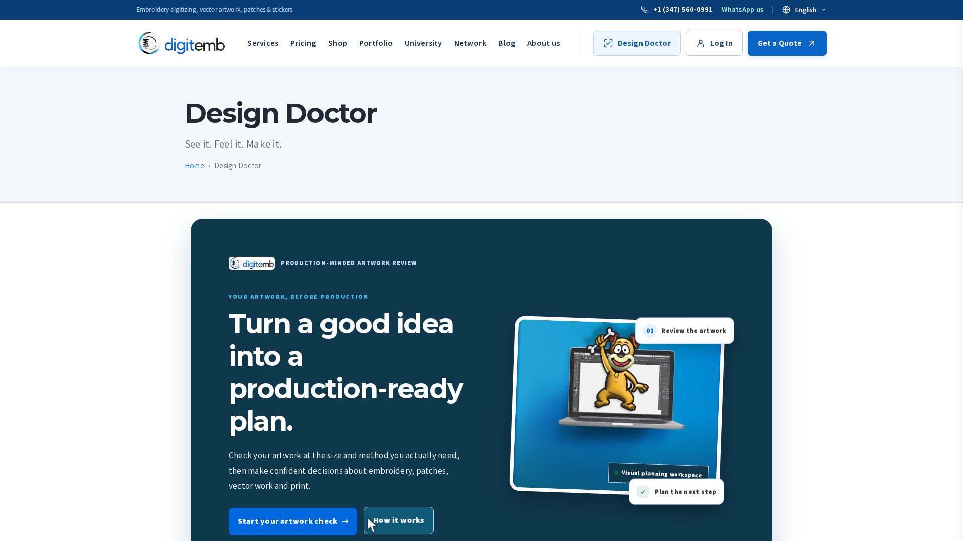 The Design Doctor page with the Start your artwork check button