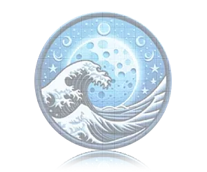 Écusson brodé rond à motif de vague avec son dos de fixation visible