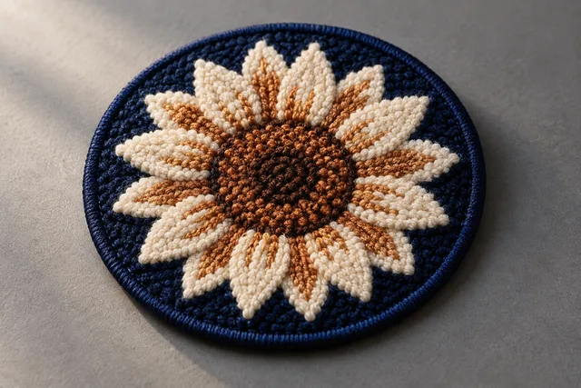 Ein Chenille-Patch mit flauschigem Schlingengarn und sauberem gesticktem Rand, markante fühlbare Textur