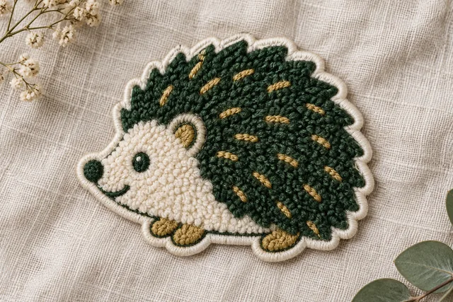 Ein Chenille-Patch mit flauschigem Schlingengarn und sauberem gesticktem Rand, markante fühlbare Textur