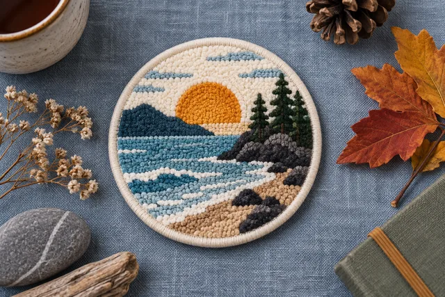 Originales Beispiel zur Veranschaulichung: ein Chenille-Patch mit flauschigem Schlingengarn und sauberem gesticktem Rand, markante fühlbare Textur