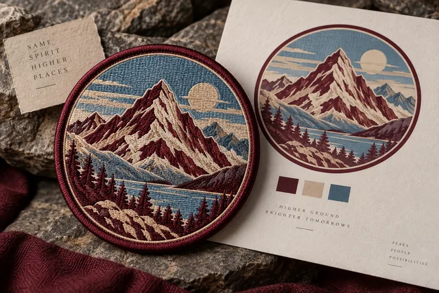 Embroidered patch featuring a alpine peak design