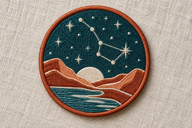 A detailed macro product photograph demonstrating Laser Cut Border on a finished textile patch