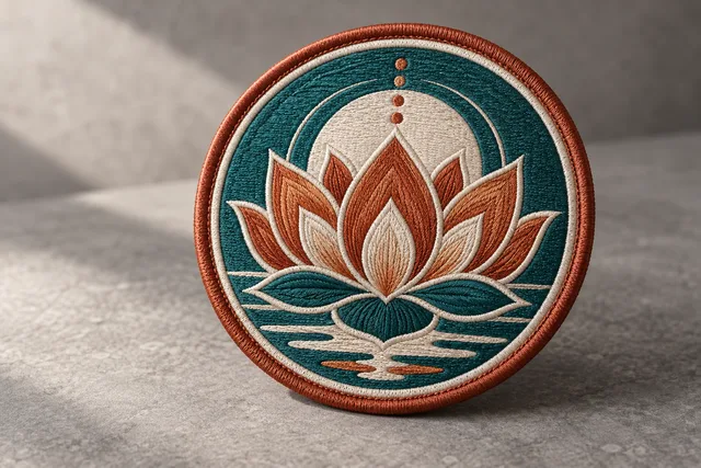 Embroidered patch featuring a lotus design