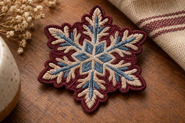 Embroidered patch featuring a snowflake design