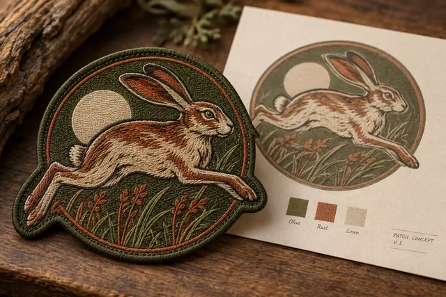 Embroidered patch featuring a rabbit design
