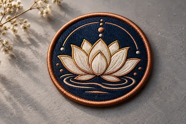 Embroidered patch featuring a lotus design