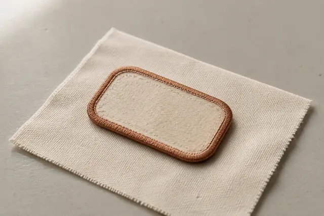 Écusson en tissu rectangulaire avec un bord brodé contrastant