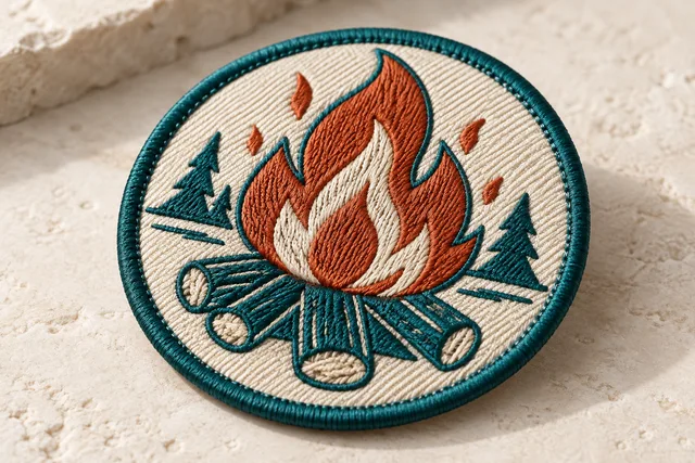 An illustrative embroidery coverage sample for 75% Embroidery Coverage, showing a simple thread-filled motif and exposed twill around it