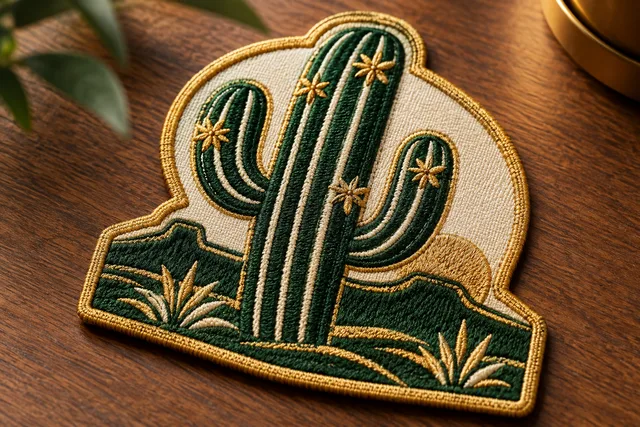 A detailed macro product photograph demonstrating Laser Cut Border on a finished textile patch