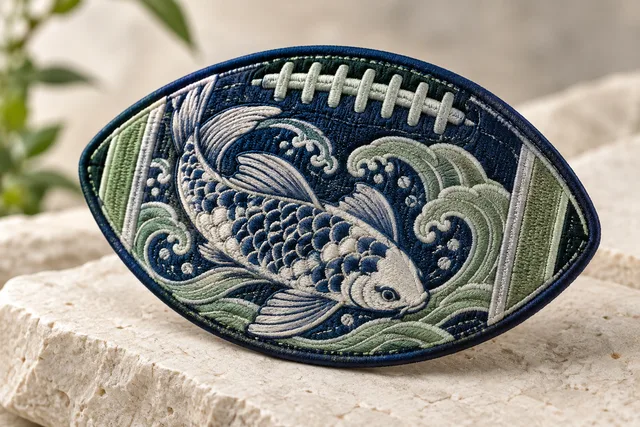 Embroidered patch featuring a koi fish design