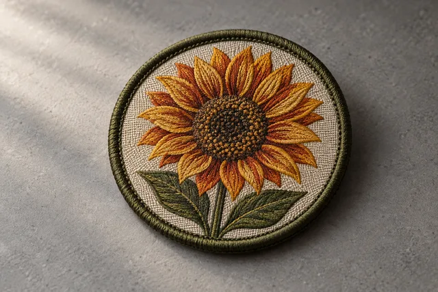 Embroidered patch featuring a sunflower design