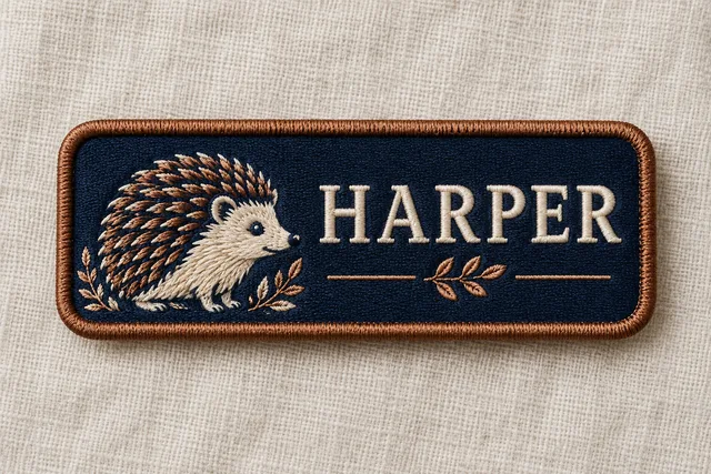 Embroidered patch featuring a hedgehog design