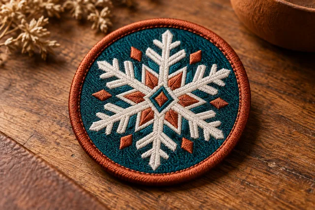 Embroidered patch featuring a snowflake design