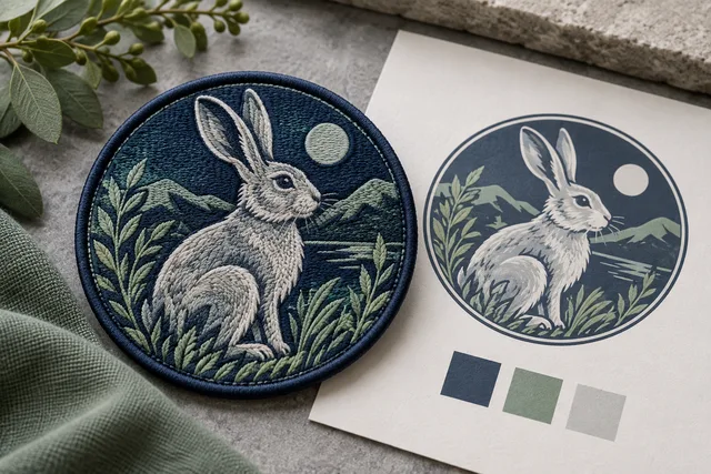 Embroidered patch featuring a rabbit design