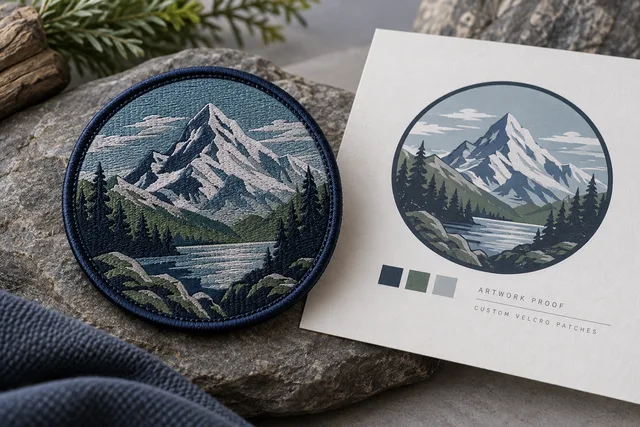 Embroidered patch featuring a alpine peak design