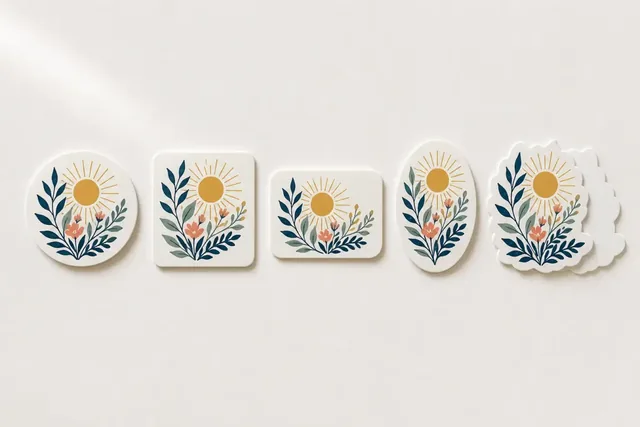 Motifs d’autocollants botaniques de formes ronde, ovale et rectangulaire