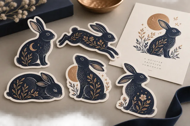 Autocollants illustrés individuels découpés au contour, chaque support étant rogné pour suivre le contour unique de son motif