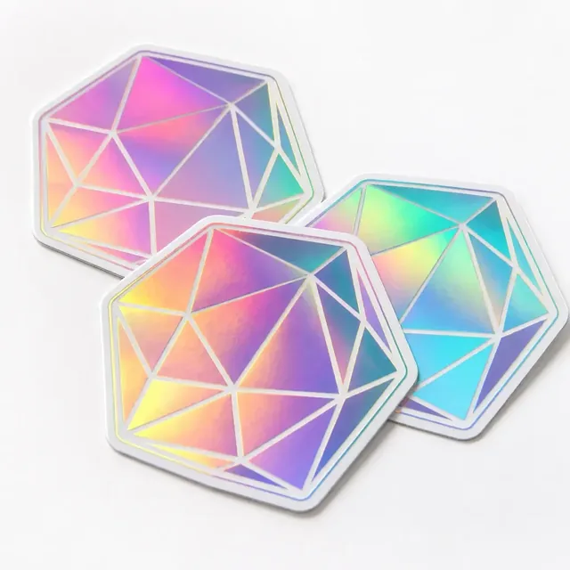 Autocollants géométriques avec une finition holographique arc-en-ciel