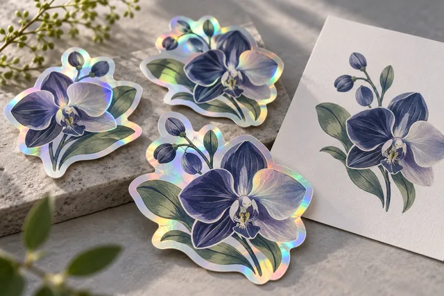 Autocollants holographiques imprimés originaux aux reflets arc-en-ciel, avec des zones colorées opaques sélectives