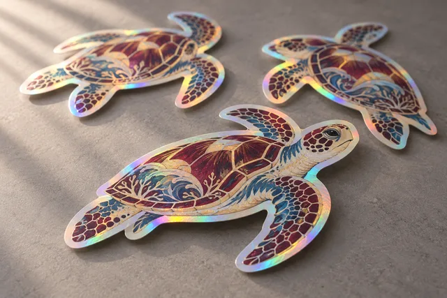 Autocollants holographiques imprimés originaux aux reflets arc-en-ciel, avec des zones colorées opaques sélectives