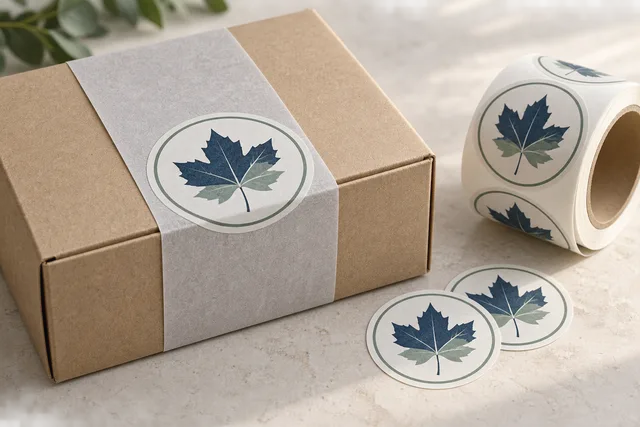 Ein originales abstraktes Emblem, als Logo-Aufkleber auf Verpackungen gedruckt, keine echten Marken