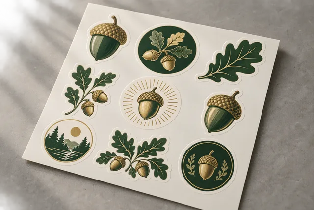 Une planche d’autocollants soignée contenant plusieurs motifs originaux distincts, avec des marges de support intactes