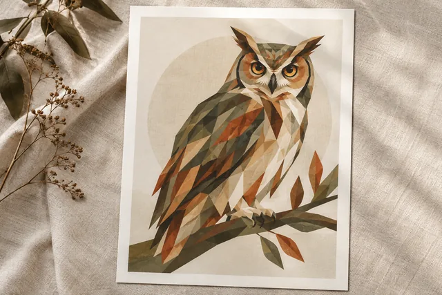 Une illustration animalière originale et éclatante de style vectoriel à facettes, présentée comme un tirage d’art de studio de haute qualité