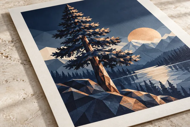 Une illustration animalière originale et éclatante de style vectoriel à facettes, présentée comme un tirage d’art de studio de haute qualité