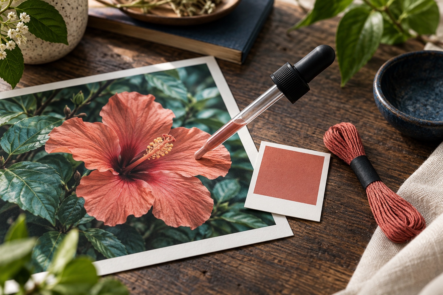 Eyedropper selecting a color from a botanical photograph