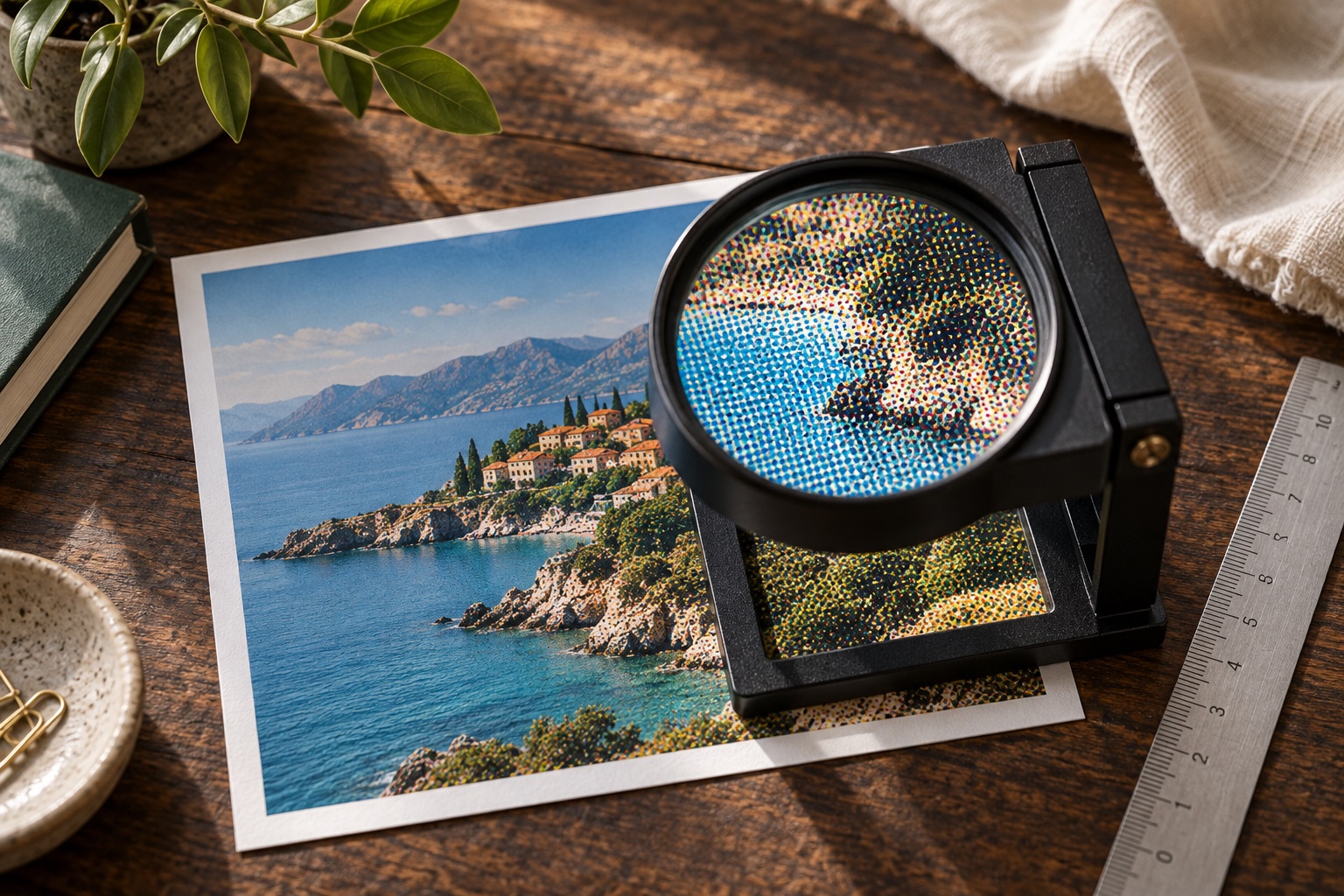 Photograph magnified to reveal its printed dot pattern