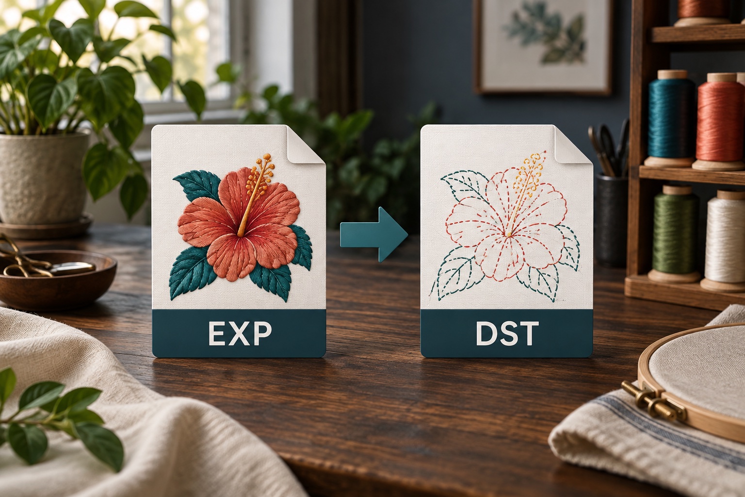 EXP embroidery file converted to a DST stitch file