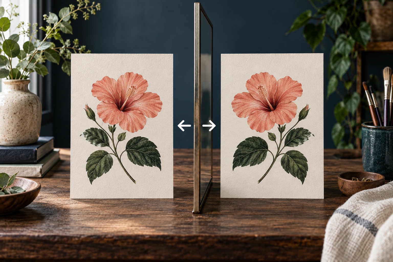 Botanical photograph shown beside its mirrored reflection