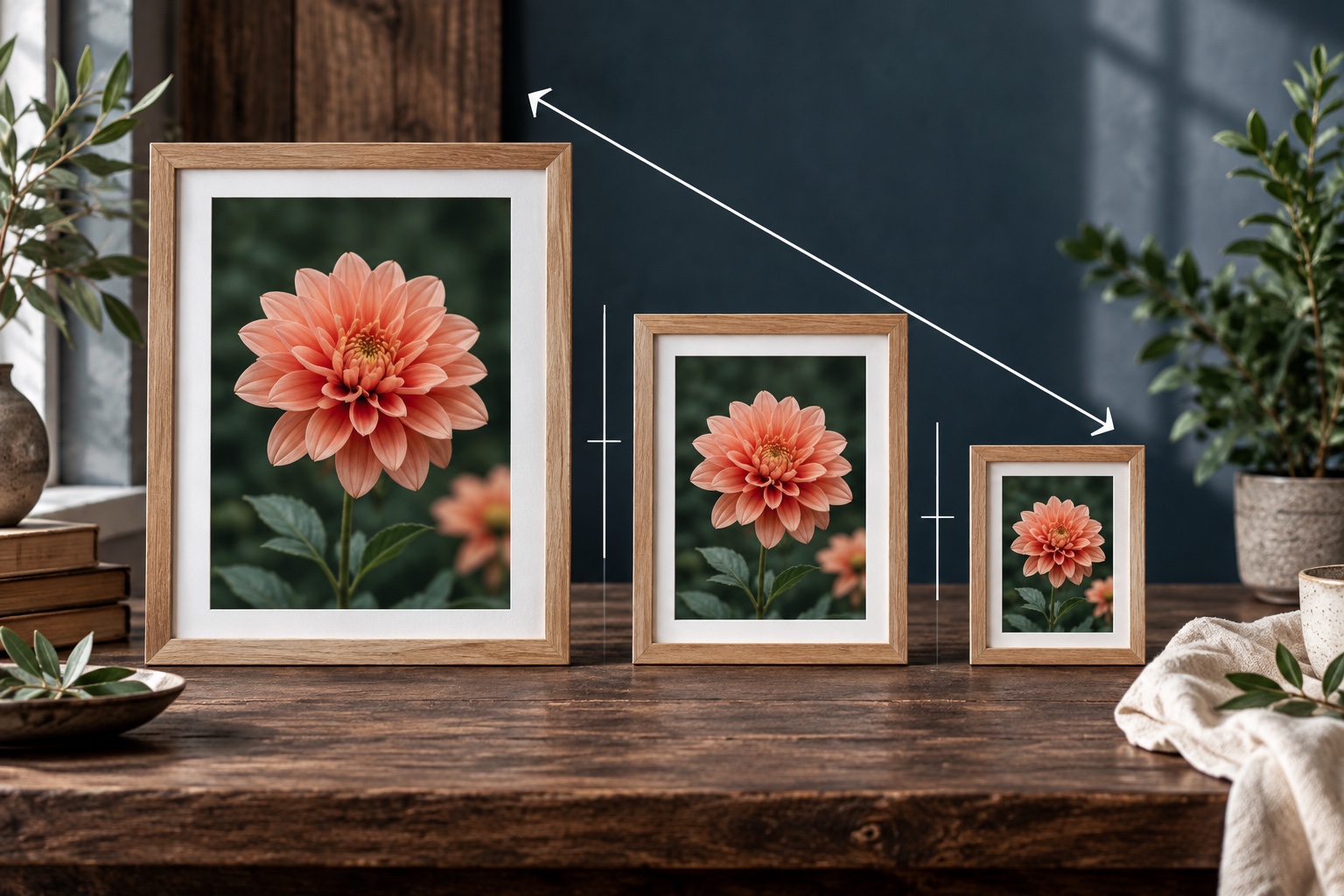 The same photograph displayed in three progressively smaller frames