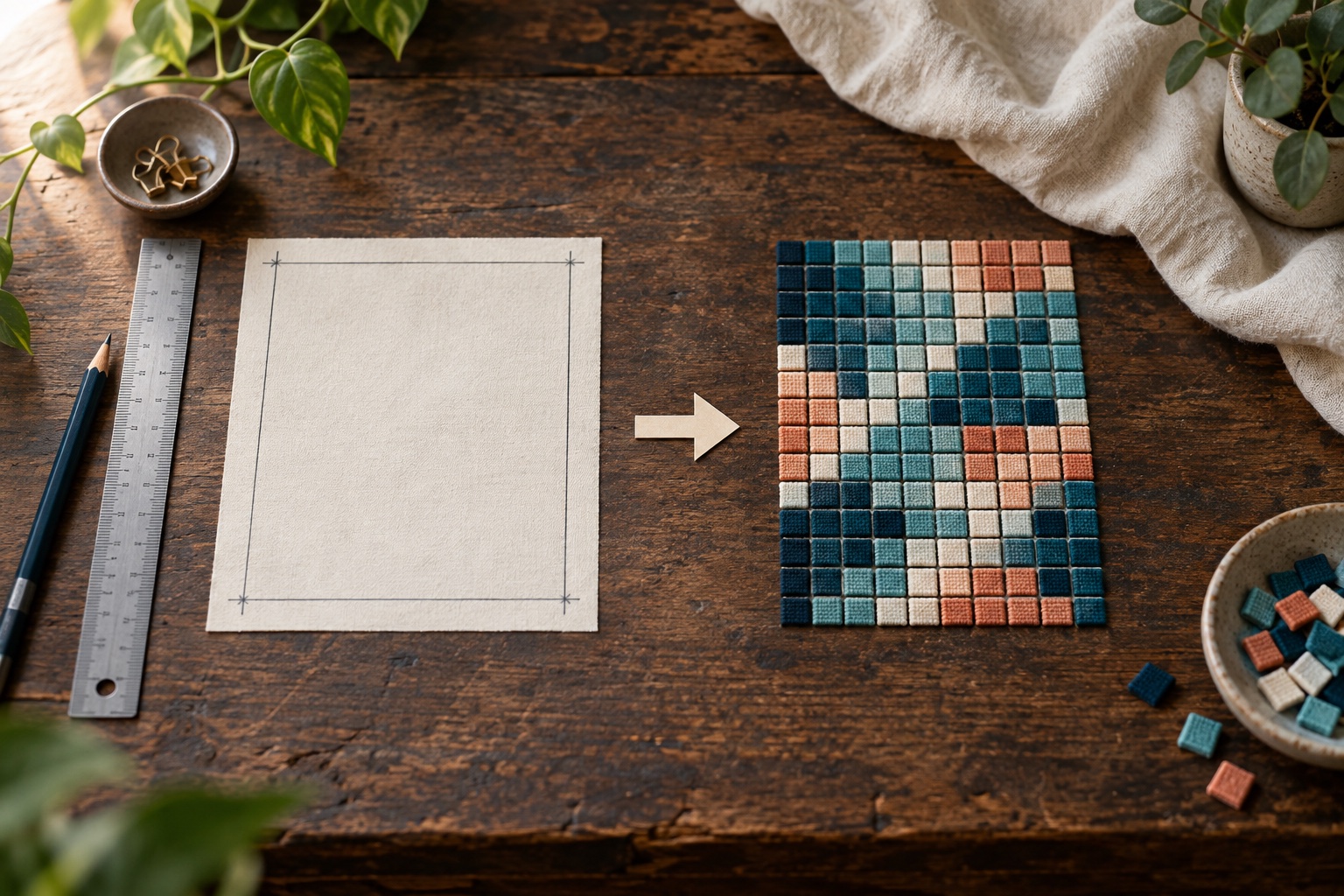 Measured paper dimensions converted into a grid of pixels