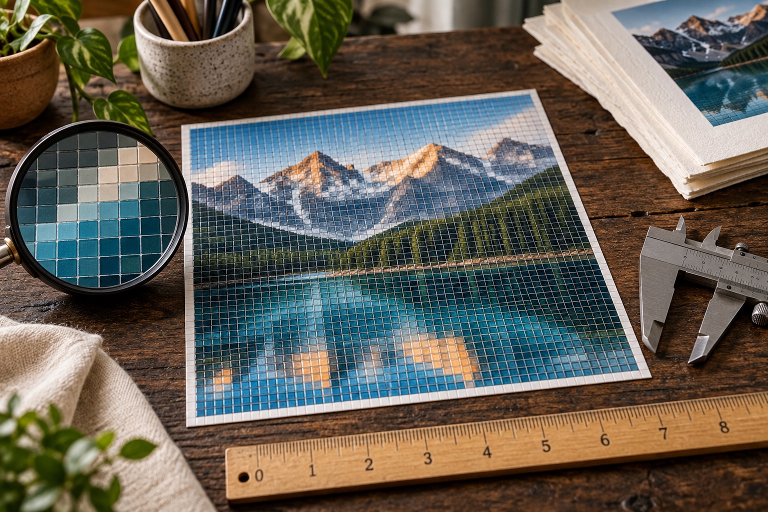 Pixel grid converted into a measured photographic print