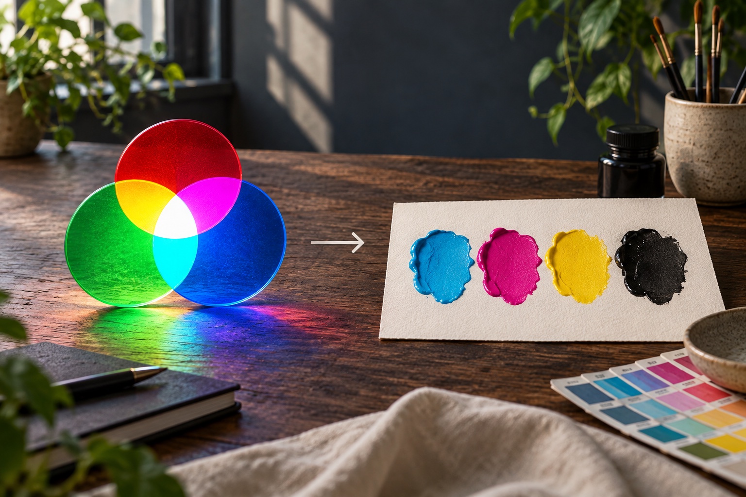 Red green and blue light converted to print ink colors