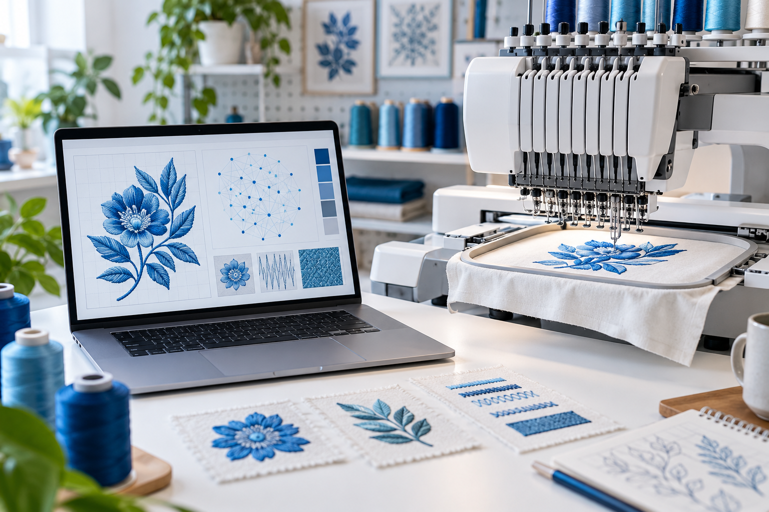 Computerized embroidery machine and abstract stitch-learning workflow