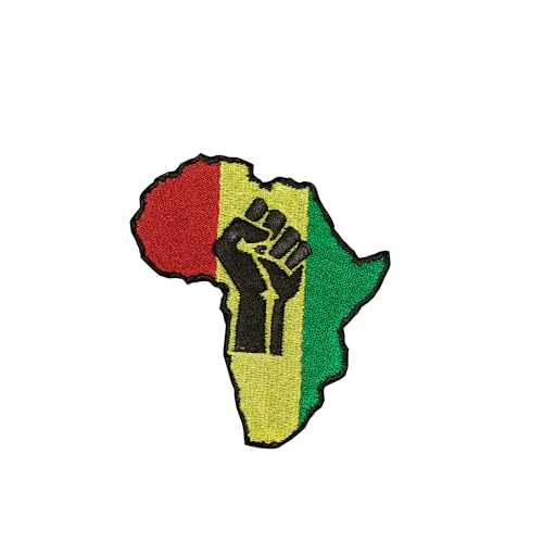African Pride Raised Fist Embroidered Iron-On Patch 3.5 x 3.2 Inch