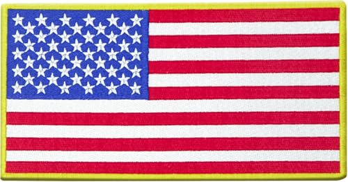 DigitEMB American Parent Flag Embroidered Patches Iron On Sew On USA Flag (Yellow Border 3.5x1.9 Hook and Loop)