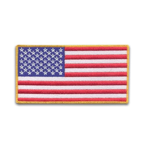 DigitEMB USA Flag Embroidered Patch with Yellow Border 5x2.6 Inch American Flag Iron On or Sew On Applique for Jackets, Hats, Uniforms & Backpacks Durable Merrow Edge Patriotic Patch